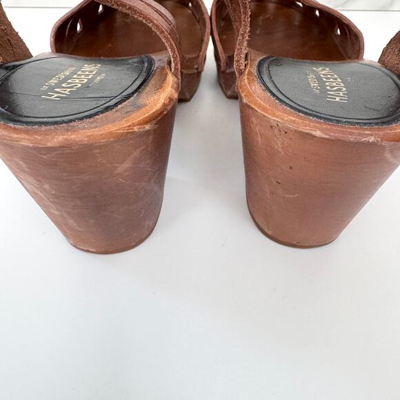 Swedish Hasbeens Women Lacy Sandal Size 36/ 6 Leather Cut Out Boho Neutral Brown - Picture 9 of 12